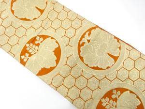 アンティーク　丸紋に桐・牡丹模様織り出し袋帯（材料）